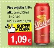 Pivo svijetlo 4,9% alk., Union, 500 ml