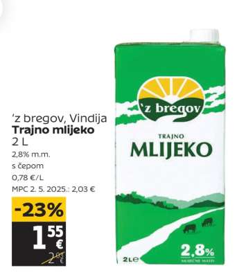 ’z bregov, Vindija Trajno mlijeko 2 L