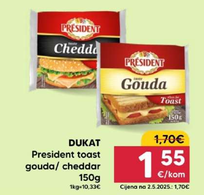 DUKAT President toast Gouda/Cheddar 150g