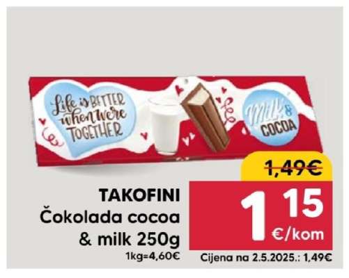 TAKOFINI Čokolada cocoa & milk 250g