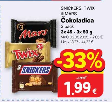 SNICKERS, TWIX ili MARS Čokoladica