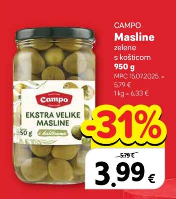 CAMPO Masline zelene s košticom 950 g