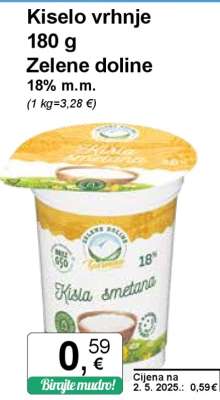 Kiselo vrhnje 180 g Zelene doline