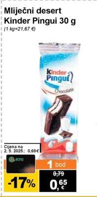 Mliječni desert Kinder Pingui 30 g