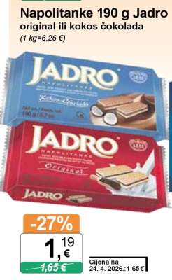 Napolitanke 190 g Jadro original ili kokos čokolada