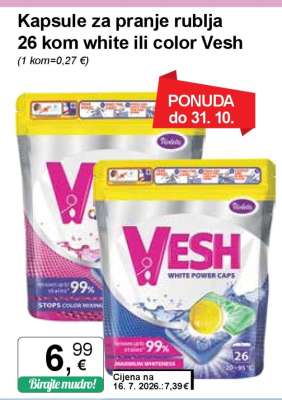 Kapsule za pranje rublja 26 kom white ili color Vesh