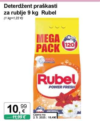 Deterdžent praškasti za rublje 9 kg Rubel