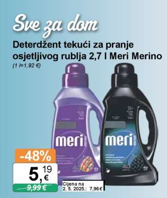 Deterdžent tekući za pranje osjetljivog rublja 2,7 l Meri Merino