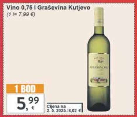 Vino 0,75 l Graševina Kutjevo