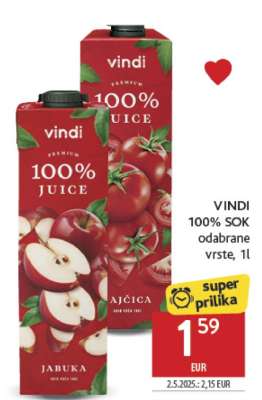 VINDI 100% SOK odabrane vrste, 1l