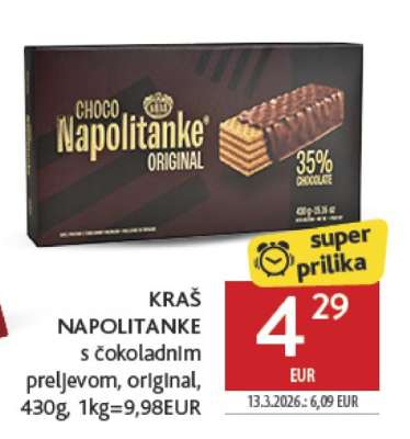 KRAŠ NAPOLITANKE s čokoladnim preljemom, original, 430g, 1kg=9,98EUR