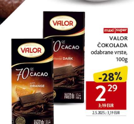 VALOR ČOKOLADA odabrane vrste, 100g