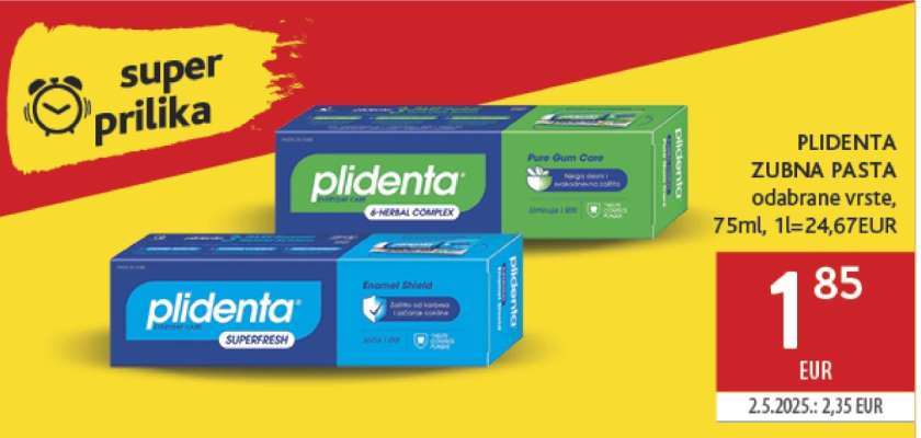PLIDENTA ZUBNA PASTA odabrane vrste, 75ml, 1l=24,67EUR