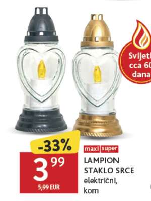 LAMPION STAKLO SRCE električni, kom