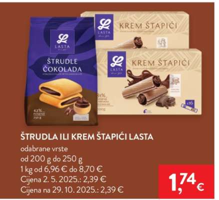 Štrudla ili Krem štapići Lasta