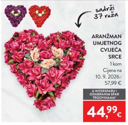 Aranžman umjetnog cvijeća srce