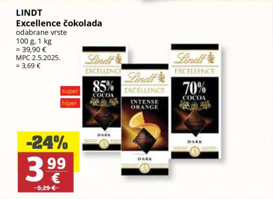 LINDT EXCELLENCE ČOKOLADA