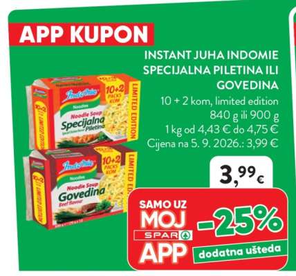 Instant Juha Indomie Specijalna Piletina ili Govedina