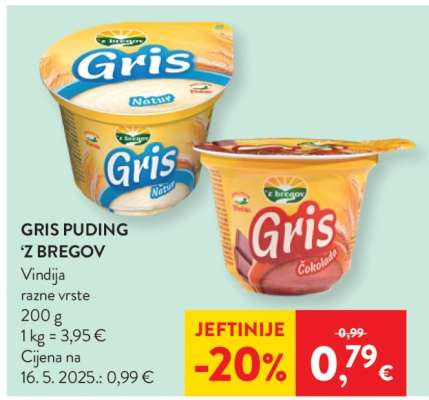 Gris puding 'z bregov'