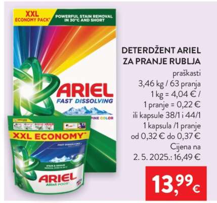 DETERDŽENT ARIEL ZA PRANJE RUBLJA