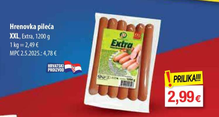 Hrenovka pileća XXL, Extra, 1200 g