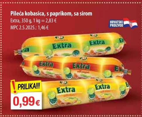 Pileća kobasica, s paprikom, sa sirom