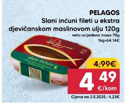 PELAGOS Slani inćuni fileti u ekstra djevičanskom maslinovom ulju 120g