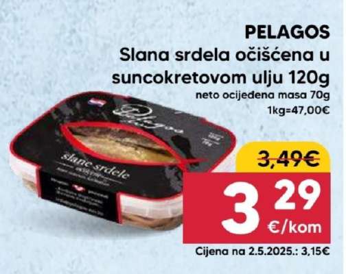 PELAGOS Slana srdela očišćena u suncokretovom ulju 120g