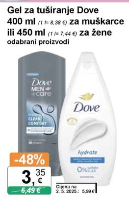 Gel za tuširanje Dove 400 ml za muškarce ili 450 ml za žene