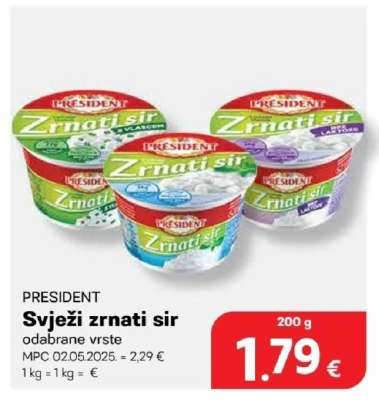 PRESIDENT Svježi zrnati sir