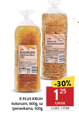 K PLUS KRUH kukuruzni, 600g, sa sjemenkama, 500g