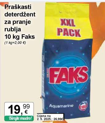 Praškasti deterdžent za pranje rublja 10 kg Faks