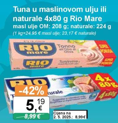 Tuna u maslinovom ulju ili naturale 4x80 g Rio Mare