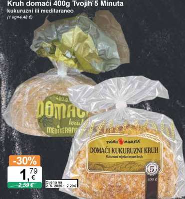 Kruh domaći 400g Tvojih 5 Minuta
