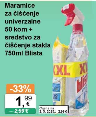 Maramice za čišćenje univerzalne 50 kom + sredstvo za čišćenje stakla 750ml Blista