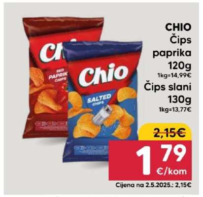 CHIO Čips paprika 120g / Čips slani 130g