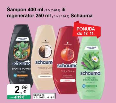 Šampon 400 ml ili regenerator 250 ml Schauma