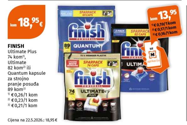 FINISH Ultimate Plus 74 kom, Ultimate 82 kom ili Quantum kapsule za strojno pranje posuda 89 kom