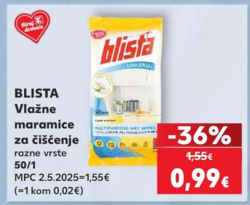 BLISTA Vlažne maramice za čišćenje razne vrste 50/1