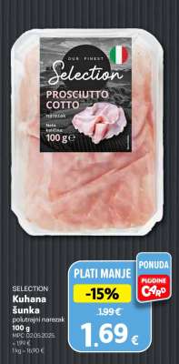 SELECTION Kuhana šunka polutrajni narezak 100 g