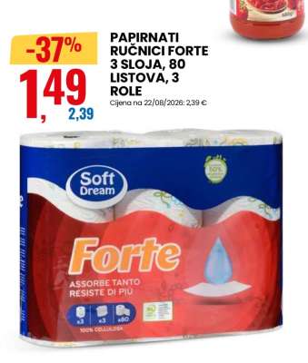 PAPIRNATI RUČNICI FORTE 3 SLOJA, 80 LISTOVA, 3 ROLE
